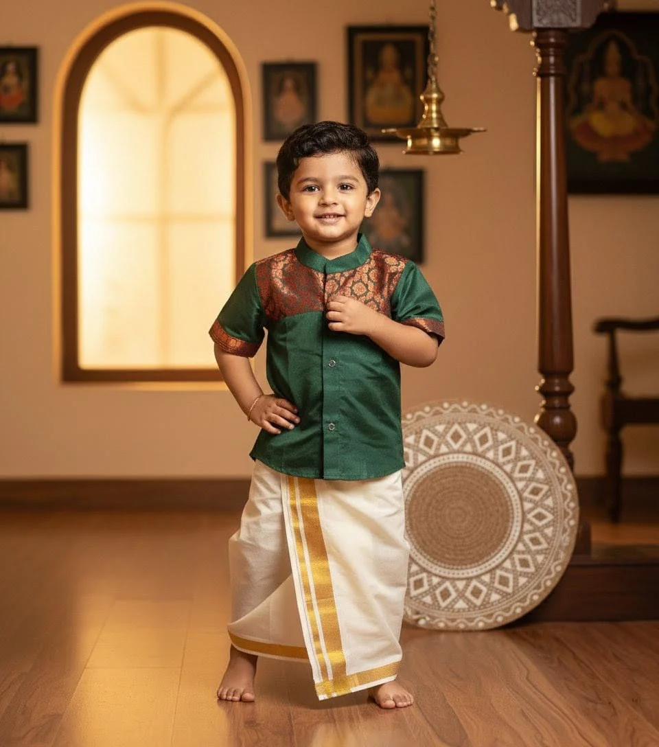 Green Kurta Shirt & Vesti Set